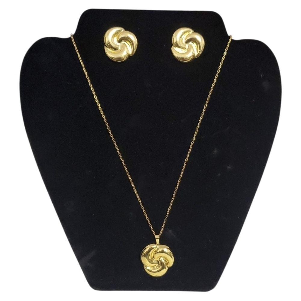 Stainless Steel Swirl Knot Statement Necklace & Earring Set